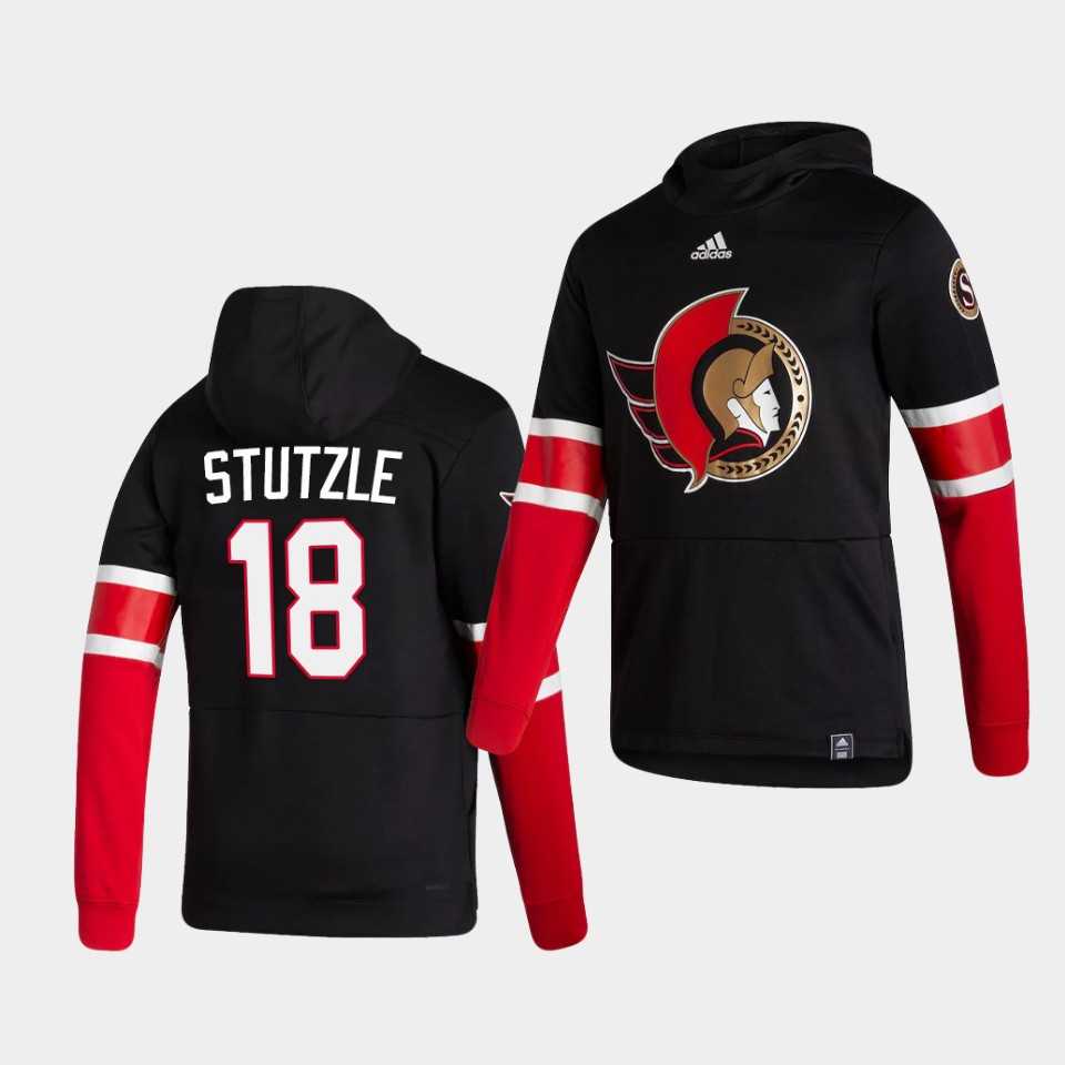 Men Ottawa Senators 18 Stutzle Black NHL 2021 Adidas Pullover Hoodie Jersey